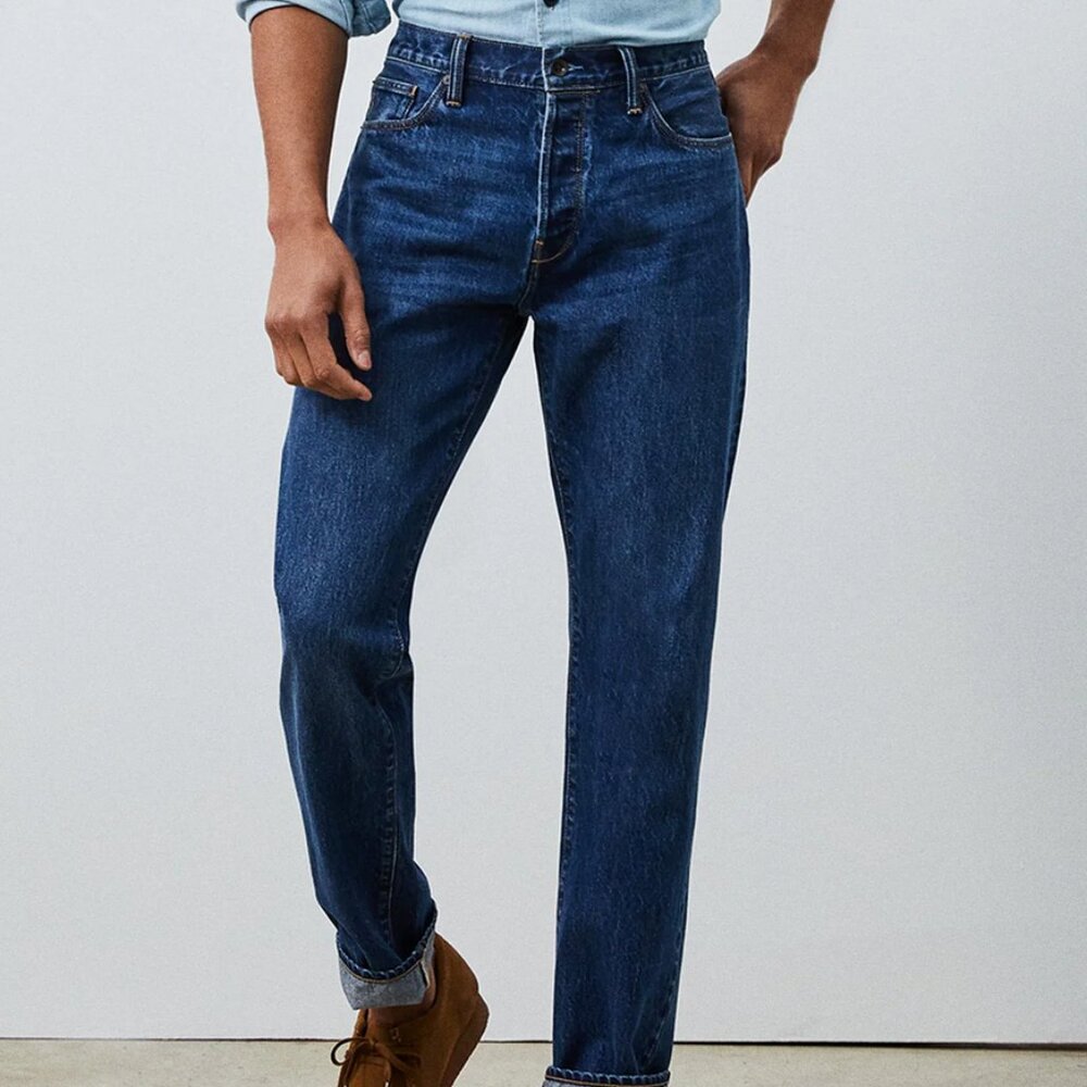 Todd Snyder mens Straight Selvedge in Mid-Blue Wash